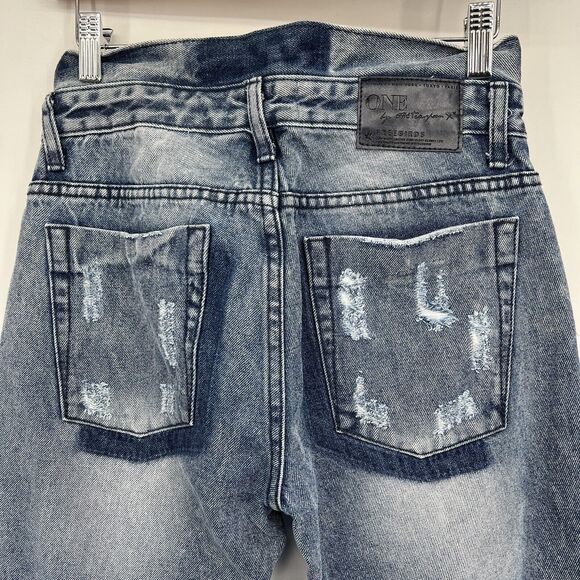 ONE TEASPOON Blue Society FREEBIRDS Distressed Step Hem Skinny Jeans 25 - Picture 10 of 12